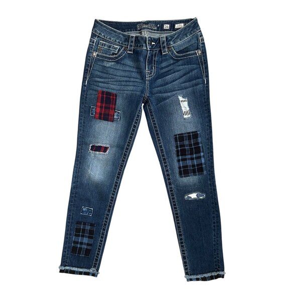 Miss Me MS5151AK348 Ankle Skinny Womens Jeans 26 26 Patches Patched Distressed - Picture 1 of 7